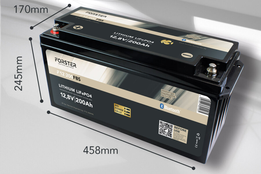 12,8V Lithium 200Ah LiFePO4 Standard Batterie | 200A-BMS | Smart Bluetooth |  2560Wh
