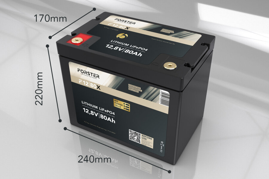 12,8V Lithium 80Ah LiFePO4 Premium Batterie | 200A-BMS-2.0 | 1024Wh | IP67