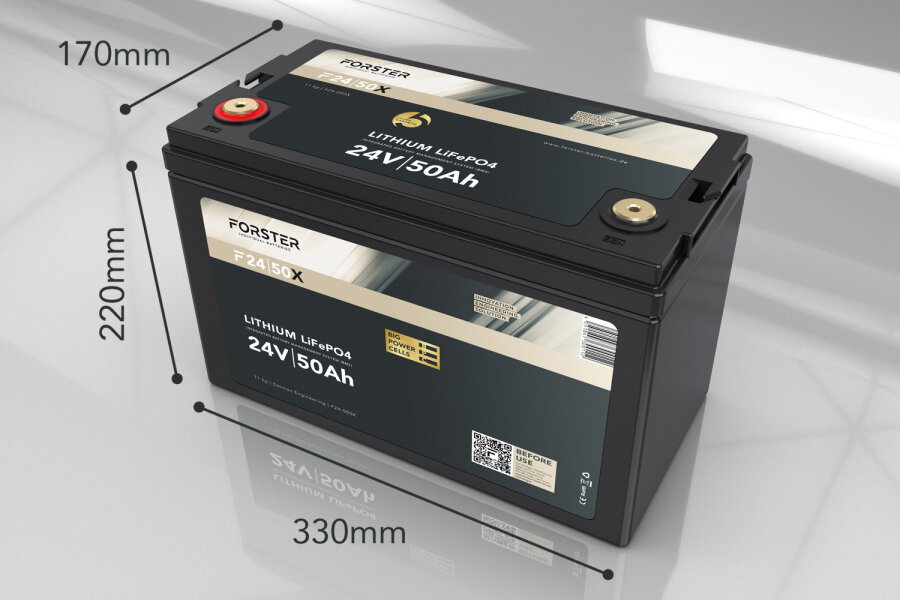 25,6V Lithium 50Ah LiFePO4 Premium Batterie | 200A-BMS-2.0  | 1280Wh | IP67