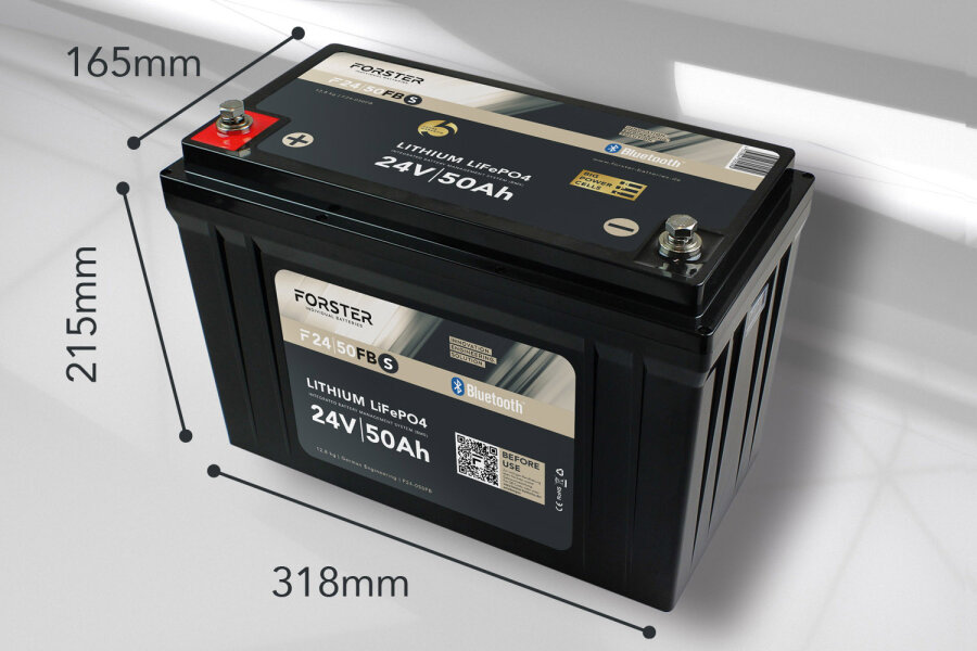 25,6V Lithium 50Ah LiFePO4 Standard Batterie | 50A-BMS | Smart Bluetooth | 1280Wh