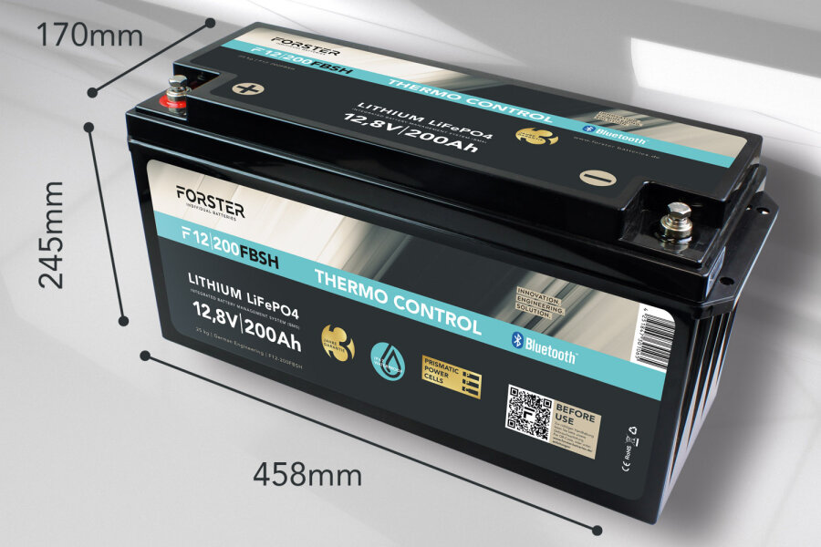 12,8V Lithium 200Ah LiFePO4 Standard Batterie | 200A-BMS | Smart Bluetooth | 2560Wh |  Thermo-Control